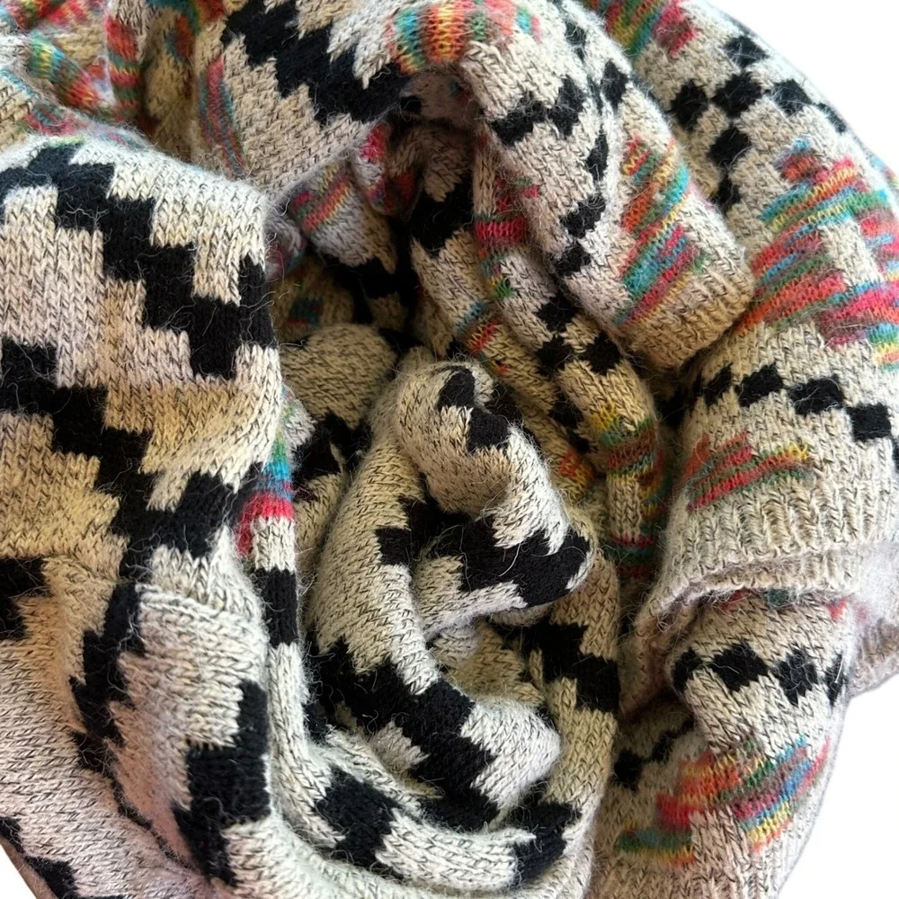 Debut Southwestern‎ Geometric Open Front Knit Cardigan Vibrant Colors Bohemian